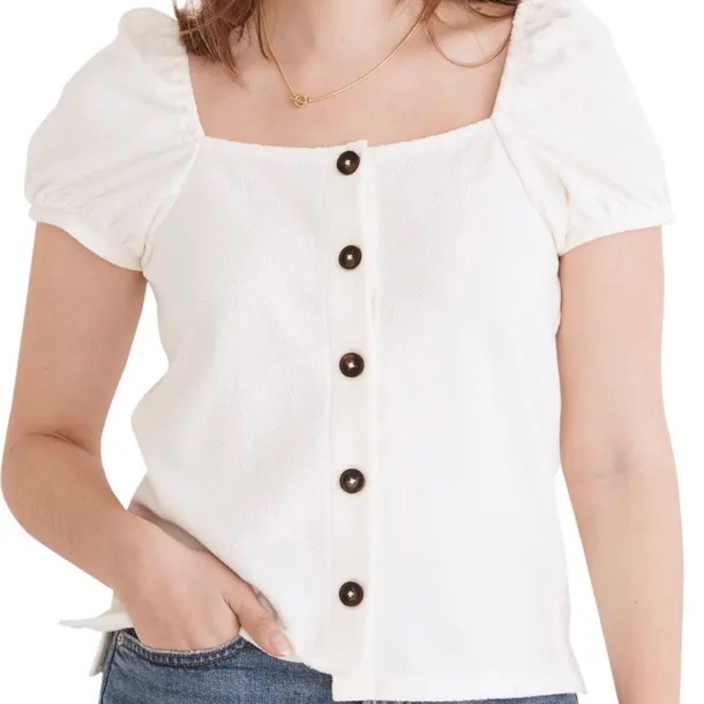 Madewell Women's Jacquard Square Neck Puff Sleeve Top